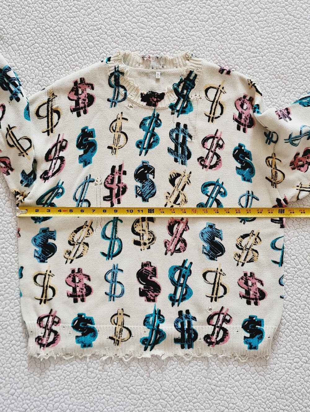 R13 Dollar Sign Oversized Distressed Cotton Sweater Off-White Size S Org $495 - Picture 15 of 16